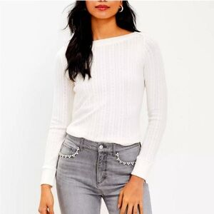 Ann Taylor LOFT Pointelle Knit Boatneck Pullover Sweater Cream Large
